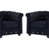Set Van 2 Fauteuils Chesterfield - Fluweel - Zwart Met Kristallen Knopen