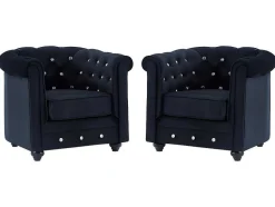 Set Van 2 Fauteuils Chesterfield - Fluweel - Zwart Met Kristallen Knopen
