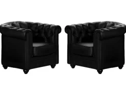 Set Van 2 Fauteuils Chesterfield Van Kunstleer - Zwart