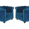 Set Van 2 Fauteuils Chesterfield - Fluweel - Eend Blauw