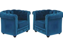 Set Van 2 Fauteuils Chesterfield - Fluweel - Eend Blauw