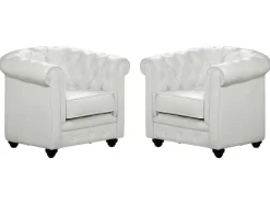 Set Van 2 Fauteuils Chesterfield Van Kunstleer - Wit