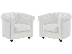 Set Van 2 Fauteuils Van Buffelleer Chesterfield - Wit