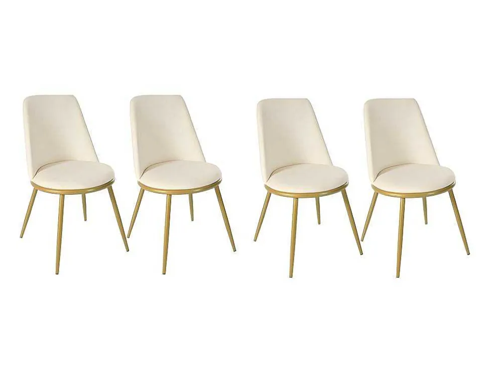Set Van 4 Fluwelen Gestoffeerde Stoelen Met Rugleuning - Goud Metalen Structuur - Beige