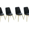 Set Van 4 Fluwelen Gestoffeerde Stoelen Met Rugleuning - Goudkleurige Metalen Structuur - Zwart