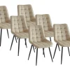 Set Van 6 Gewatteerde Stoelen - Velours En Zwart Metaal - Beige - Ollua