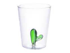 Set Van 4 Glazen Met Cactus - Transparant En Groen - O8 X H10 Cm - Puntia