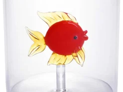 Set Van 4 Glazen Met Diertjes - Transparant En Rood Geblazen Glas - O7,5 Cm X H9,5 Cm - Apuna