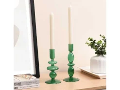 Set Van 2 Kandelaars - D9 X H21 Cm En D9 X H18,5 Cm - Glas - Groen - Kandie