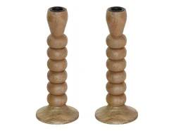 Set Van 2 Kandelaars Van Mangohout - H23 Cm - Naturel - Fainin