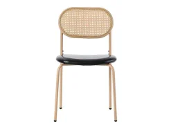 Set Van 4 Kunstleer En Rotan Stoelen - Metalen Poten - Zwart