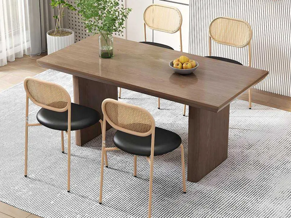 Set Van 4 Kunstleer En Rotan Stoelen - Metalen Poten - Zwart