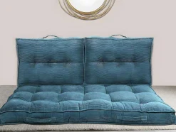 Set Van 1 Matras + 2 Palletkussens Van Ribfluweel - Blauw - Baila