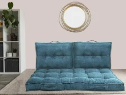 Set Van 1 Matras + 2 Palletkussens Van Ribfluweel - Blauw - Baila