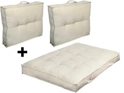 Set Van 1 Matras + 2 Palletkussens Van Ribfluweel - Beige - Baila