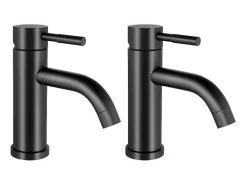 Set Van 2 Mechanische Mengkranen Met Ronde Vorm Van Geborsteld Roestvrij Staal - Mat Zwart - H17 Cm - Salavan
