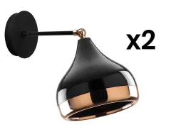 Set Van 2 Metalen Wandlampen Met Verstelbare Kap Yildo - D. 17 X H. 28 Cm - Zwart En Koperkleurig