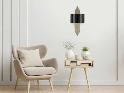 Set Van 2 Metalen Wandlampen In Art-Decostijl - L22 X H75 Cm - Zwart En Goudkleurig - Sangarius