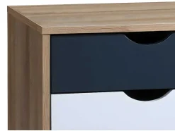 Set Van 2 Nachtkastjes 3 Lades - Kleur: Naturel, Wit En Marineblauw - Lurvia