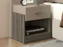 Set Van 2 Nachtkastjes Met 1 Lade En 1 Opbergvak Kleuren: Taupe En Bruin Bodil Ii