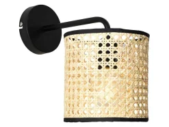 Set Van 2 Rieten Wandlampen In Etnische Stijl Neirobi - Ijzer En Rotan - H. 25 Cm - Zwart En Naturel