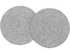 Set Van 6 Ronde Placemats Van Gevlochten Papier - Grijs En Wit - Fylat