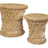 Set Van 2 Ronde Poefs Van Licht Naturelkleurig Rotan Mirtaka