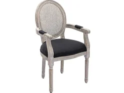 Set Van 2 Stoelen Met Armleuningen - Riet, Stof En Heveahout - Zwart - Antoinette