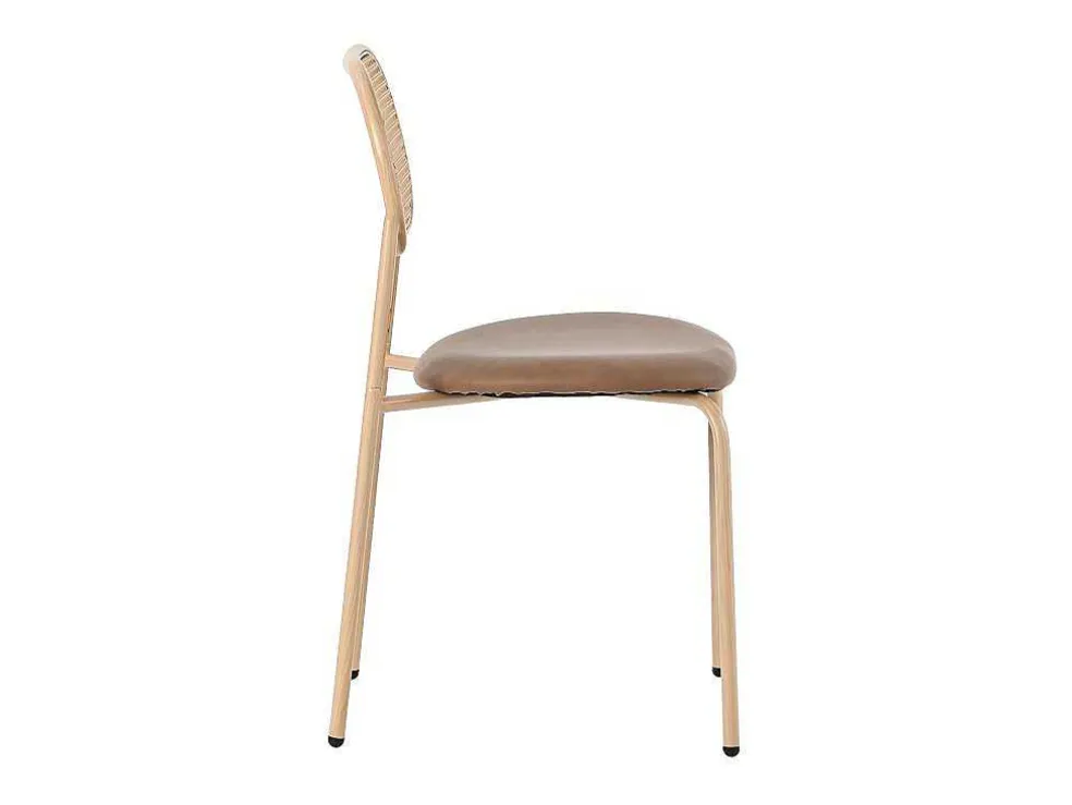 Set Van 4 Stoelen Van Kunstleer En Rotan - Metalen Poten - Bruin