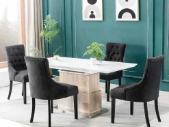 Set Van 6 Stoelen Van Stof En Heveahout - Grijs - Mervia