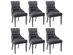 Set Van 6 Stoelen Van Stof En Heveahout - Grijs - Mervia