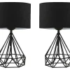 Set Van 2 Tafellampen Van Metaal Met Stoffen Kap - Zwart - H41 Cm - Anaia