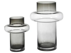 Set Van 2 Vazen Van Getint Glas - D25 X H30 Cm - Glas - Gerookt Grijs - Valoit