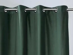 Set Van 2 Verduisterende Gordijnen Van Velours - L135 X H250 Cm - Groen Met Zilverkleurige Ogen - Darrel