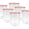 Set Van 6 Waterglazen Met Oranje Rand - 31,5 Cl - D. 8 X H. 9,5 Cm - Azuran