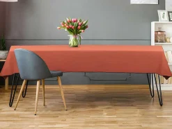 Set Van Tafellaken + 4 Servetten Van Linnen En Katoen - Zwarte Rand - Terracotta - 170 X 250 Cm - Borina