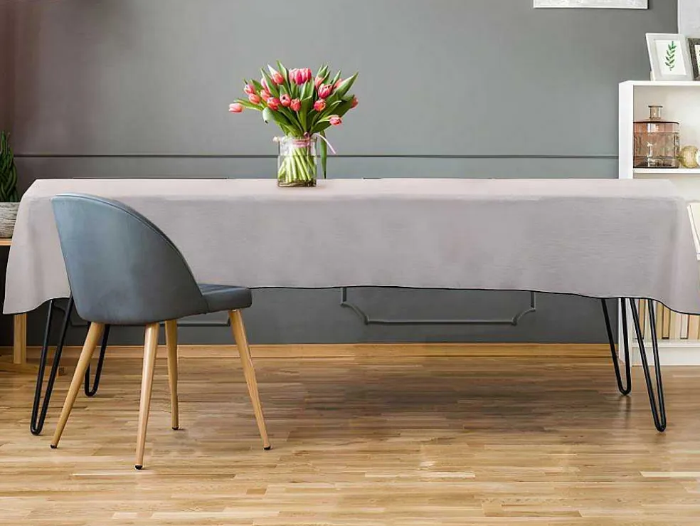 Set Van Tafellaken + 4 Servetten Van Linnen En Katoen - Zwarte Rand - Taupegrijs - 170 X 300 Cm - Borina