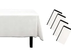 Set Van Tafellaken + 4 Servetten Van Linnen En Katoen - Zwarte Rand - Wit- 170 X 250 Cm - Borina