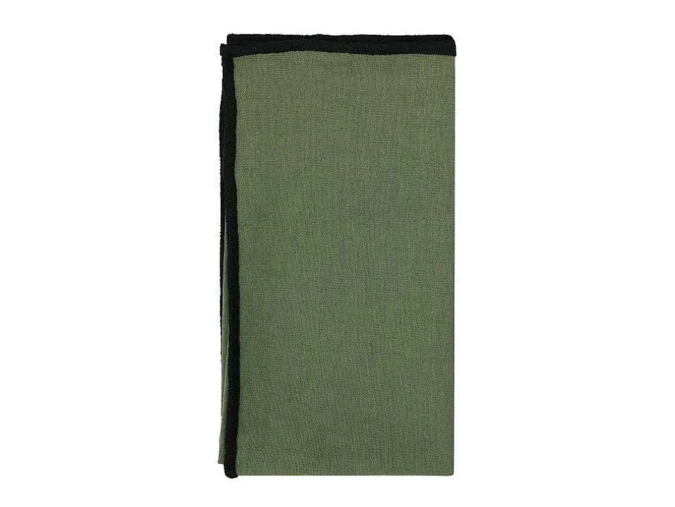 Set Van Tafellaken + 4 Servetten Van Linnen En Katoen - Zwarte Rand - Kaki - 170 X 300 Cm - Borina