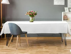 Set Van Tafellaken + 4 Servetten Van Linnen En Katoen - Zwarte Rand - Wit- 170 X 170 Cm - Borina