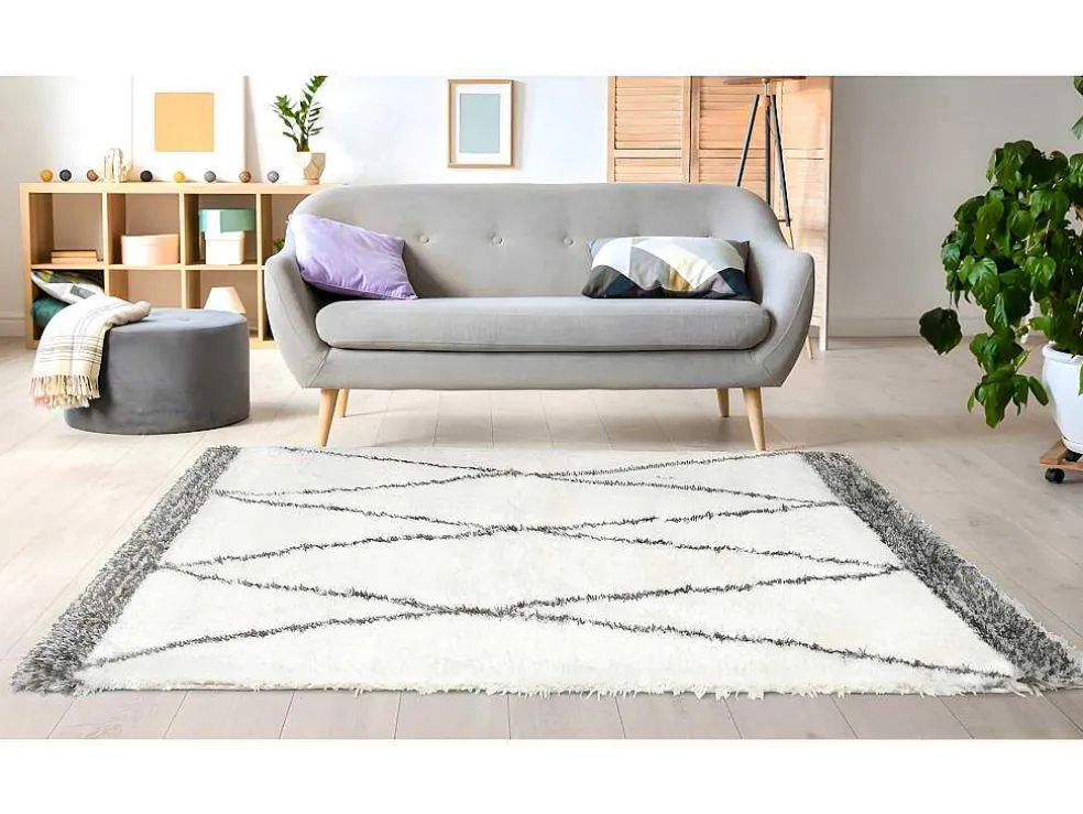Shaggy Hoogpolig Tapijt Berberstijl Hania - Polyester - 160 X 230 Cm - Beige En Grijs