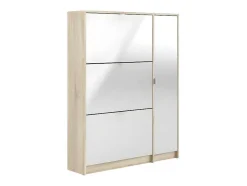 Shane Schoenenkast 3 Klapdeuren 2R, 1 Deur Eikenstructuur Decor, Wit Hoogglans.
