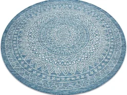 Sisal Tapijt Sisal Loft 21207 Rosette Rond Boho Ivoor/Zilver/Blauw Cercle 120 Cm