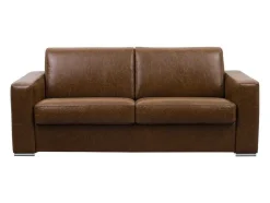 Snel Omgebouwde Slaapbank Met 3 Zitplaatsen In 100% Vintage Karamel Buffelleer En Een Matras Van 18 Cm Delectea Ii