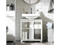 Sobuy Badkamer Onder Aanrecht, Onder Aanrecht, Onder Wastafel, Aanrecht, Gootsteen Afdekking Met 2 Deuren, 60X30X60 Cm, Wit, Bzr108-Ii-W