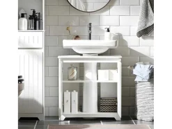 Sobuy Badkamer Onder Aanrecht, Onder Aanrecht, Onder Wastafel, Aanrecht, Gootsteen Afdekking Met 2 Deuren, 60X30X60 Cm, Wit, Bzr108-Ii-W