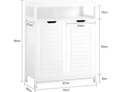 Sobuy Badkamermeubel Toiletkast Ladekast Kastopbergmeubel Met 2 Deuren, Verstelbare Planken, 70X35X90 Cm, Bzr121-W