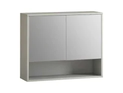Sobuy Badkamerwandkast Met Spiegel, Wandgemonteerd Wastafelmeubel, Opbergkast Met 2 Deuren, Open Vak En Verstelbare Planken, 60 X 20 X 49,5 Cm, Grijs, Bzr134-Ng