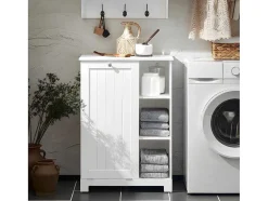 Sobuy Bzr105-W Waszak Waskast Met 3 Planken En 1 Uitneembare Wasmand
