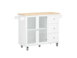 Sobuy Keukentrolley Op Wielen Keukeneiland Serveerwagen Buffetkast Keukenkast Met 3 Laden, 2 Deuren, Kruidenrek En Handdoekenrek, 128X46X92 Cm, Fkw120-Wn